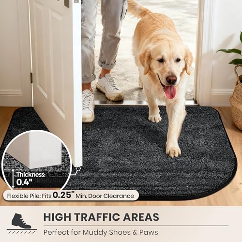 PURRUGS Dirt Trapping Door Mat, 32" x 47"(Half Round), Heathered Charcoal - color: Heathered Charcoal, size: 32" X 47" (Half Round)