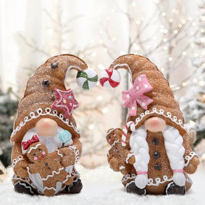 Hodao 2PCS Christmas Gingerbread Couple Gnomes, Swedish Tomte Xmas Decor - color: Brown