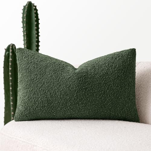 MIULEE Christmas Textured Boucle Lumbar Pillow Cover for Bed 12x20 Dark Green - color: Dark Green, size: 20" x 12" (Pack of 1)