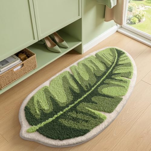 LUMI Cute Bathroom Rug Green Leaf, Absorbent Non Slip Bath Mat, 19.5"x39.5" - color: Ample Palm Leaf