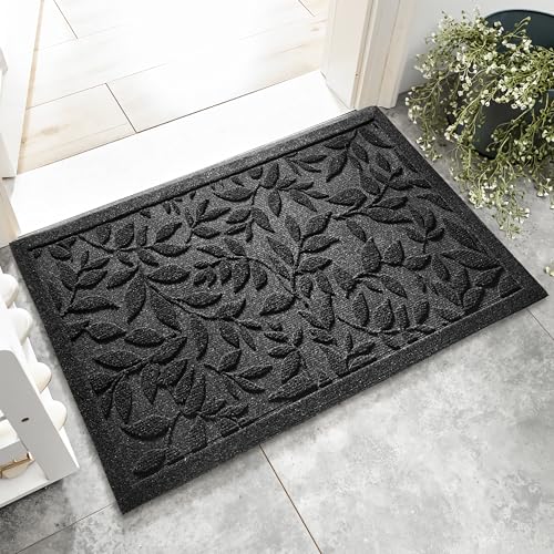 Black Leaves Outdoor Indoor Entrance Doormats, Absorbent Durable Heavy Duty Welcome Front Door Mat,Thick Natural Rubber Back,Easy Clean Entryway Mat 17x30 Inch, Low Profile - color: Leaves-black, size: 1'5" x 2'6" (Rectangular)