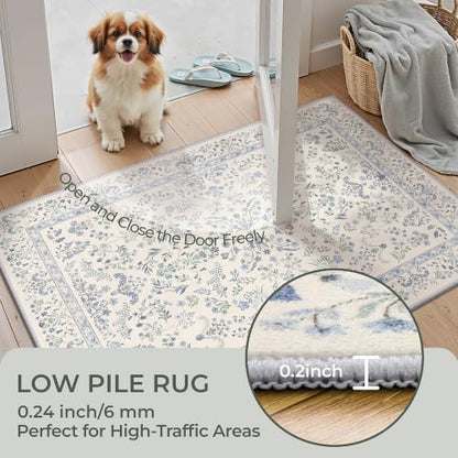 2x3 Kitchen Rugs Floral Small Washable Entryway Rug, Light Blue - color: Blue, size: 2' x 3' (Rectangular)