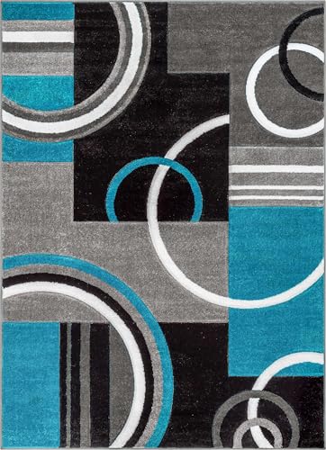 Well Woven Ruby Echo Shapes & Circles Geometric Blue 2 by 3 Rug - Blue Accent Rug, Geometric Design, Soft, Durable, Stain Resistant, Contemporary Abstract Pattern, Modern Easy Clean Carpet - color: Blue, size: 2' x 3' (Rectangular)