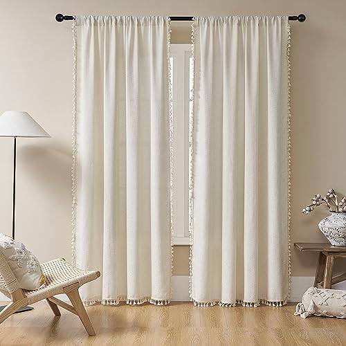 Joydeco Custom Boho Curtains 1 Panel, Boho Curtains for Bedroom Living Room, Super Soft Light Filtering Country Rustic Semi Sheer Farmhouse Curtains Rod Pocket (Custom, Beige) - color: Beige, size: 52"W x 84"L (Pack of 1)