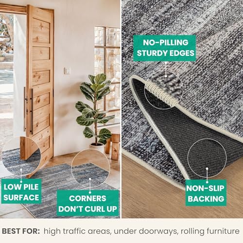 Bloom Rugs Washable Non-Slip 2' x 3' Rug - Gray/Blue/Blush Modern Abstract Area Rug for Living Room, Bedroom, Dining Room, and Kitchen - Exact Size: 2' x 3' - color: Gray / Blue / Blush, size: 2' x 3' (Rectangular)