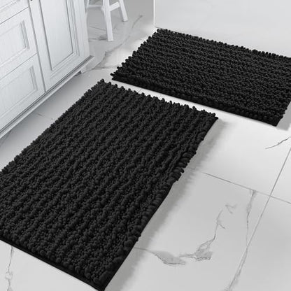 Yimobra Bathroom Rugs Sets 2 Piece, Super Absorbent Bath Mat Set, Black - color: Black, size: 32''x20''+24''x17''