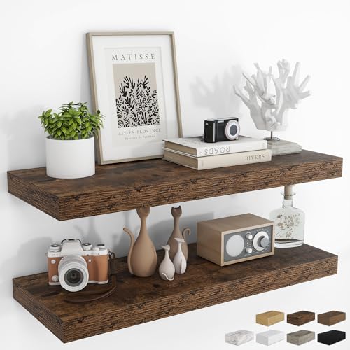 RICHFOCUS 36Inch Floating Shelves for Wall 2Pack|Rustic Brown|8" D - color: Rustic Brown, size: 36"L x 8"D, Set of 2