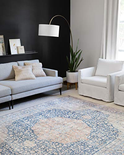 Loloi Layla Blue/Tangerine 18" x 18" Sample Rug - color: Blue / Tangerine, size: 1'6" x 1'6" (Square)