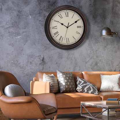 Foxtop 14" Roman Numerals Wall Clock Retro Silent Battery Operated Clock - color: Bronze Roman Numeral, size: 14 Inch