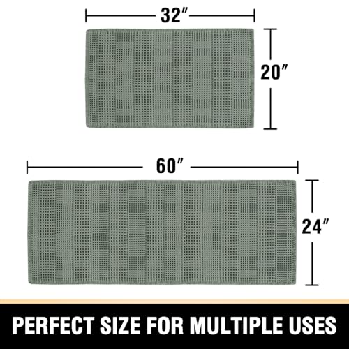 H.VERSAILTEX Waffle Bath Mat Super Absorbent Bathroom Mats Non Slip Bath Rugs for Bathroom Floor Machine Washable Ultra Soft Bathroom Rugs for Beside Tub, (32 x 20 Plus 24 x 60 - Inches, Lichen) - color: Lichen, size: 20" x 32" Plus 24" x 60"