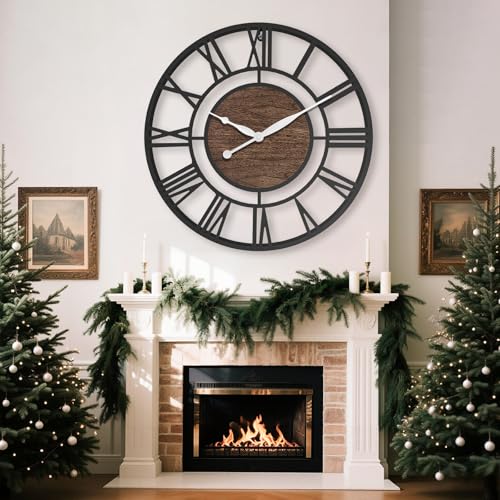 16 Inch Black Roman Numerals Large Wall Clock with Walnut Dial - color: Black Walnut, size: 16 inch