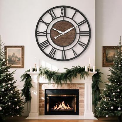 30 Inch Black Roman Numerals Large Wall Clock with Walnut Dial - color: Black Walnut, size: 30 inch