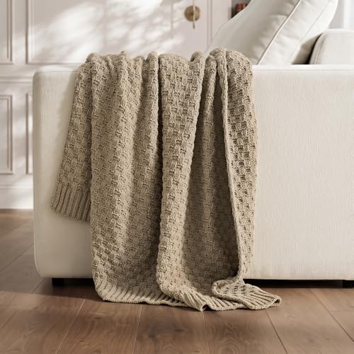 EVERGRACEHOME Chunky Chenille Knit Throw Blanket, Hearth Taupe, 50" x 60" - color: Hearth Taupe, size: 50" x 60"