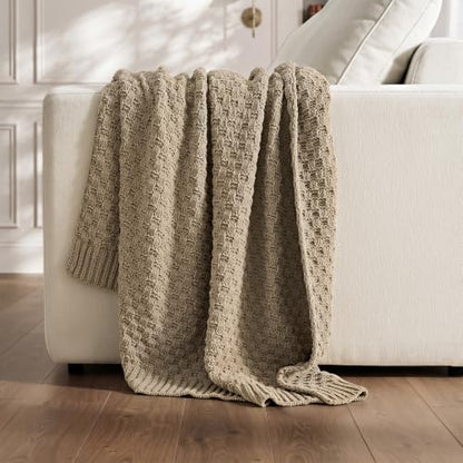 EVERGRACEHOME Chunky Chenille Knit Throw Blanket, Hearth Taupe, 50" x 60" - color: Hearth Taupe, size: 50" x 60"