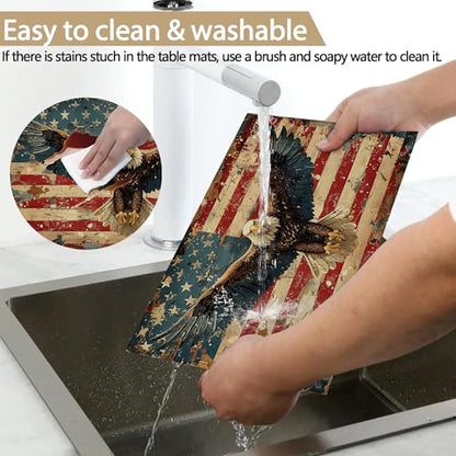 Retro American Flag Eagle Table Placemats Set of 6, Linen Placemats 12x18 Inch, Washable Non Slip Heat Resistant Mats for Dining Table Kitchen Indoor Use - color: Retro American Flag Eagle