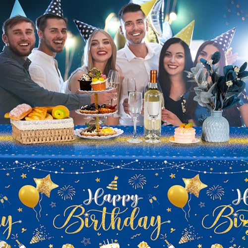 Tudomro 3 Pcs Plastic Happy Birthday Party Tablecloths,Blue Silver - color: Blue Silver