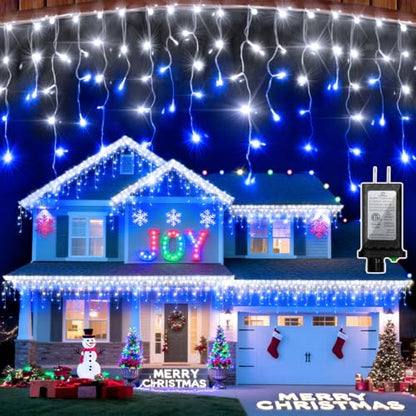 1332 LED 132FT Christmas Lights,296 Drops Icicle Lights with 12 Modes - color: Blue & Cool White, size: 1332 LED 131 FT with 296 Drops