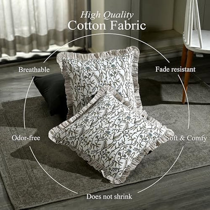 CPC Autumn Vine Block Print Ruffle Pillow Cover 18x18 Inch, Pack of 2 - color: Autumn Vine, size: 18" x 18" (Pack of 2)