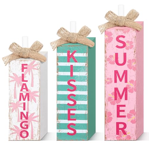 MiniInflat Flamingo 3 Pcs Table Decor, Wooden Block Sign Tiered Tray - style: Flamingo