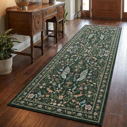 Garvee Washable Runner Rug 2x6 Hallway Runner Rug Peacock Floral Rugs Green - color: Green, size: 2' x 6' (Rectangular)