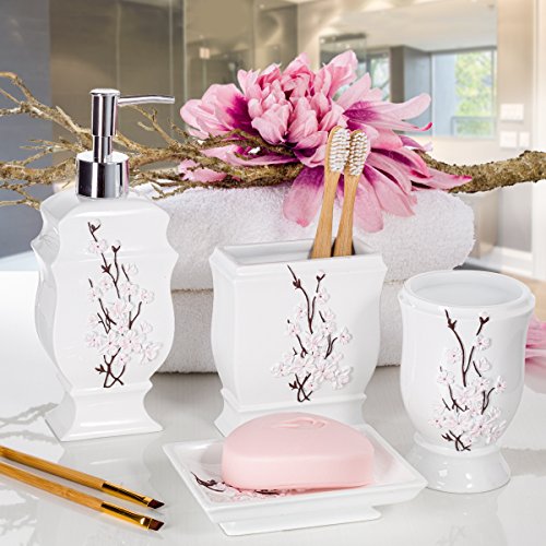 Vanda Cherry Blossom 4 Piece Resin Bathroom Accessories Set - style: 4 Piece Set