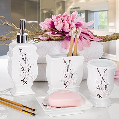 Vanda Cherry Blossom 4 Piece Resin Bathroom Accessories Set - style: 4 Piece Set