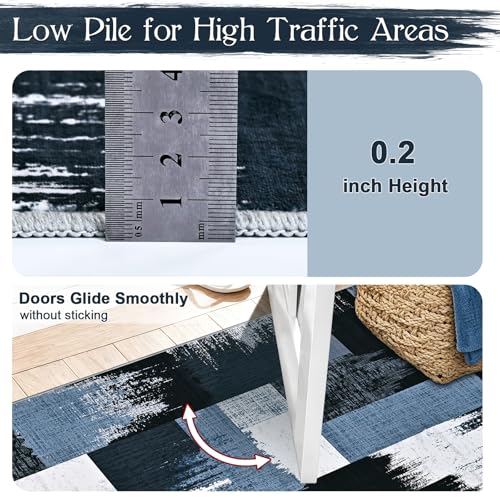Yinhua Geometric Runner Rug 2x7 Modern Hallway Runner Rugs Low Pile Washable Rugs Non Slip, Soft Faux Wool Area Rug for Bedroom, Kitchen, Laundry, Bathroom, Blue and Gray Carpet No Shedding - color: Blue and Gray, size: 2' x 7'