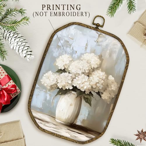 nvucamd Vintage White Hydrangea Floral Wall Art Decor Framed, Hydrangea Flower Octagon Canvas Prints Wall Art, Rustic Aesthetic Flower Hanging Decor for Home Bathroom Living Room Gallery, 10.2x7 Inch - color: white floral, size: 10.2"L x 7"W