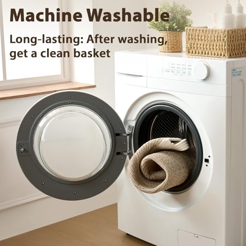 Optish 75L Large Woven Blanket Basket, Storage Basket with Handles - color: White & Brown, size: 22" x 17" x 11.5"(75L)