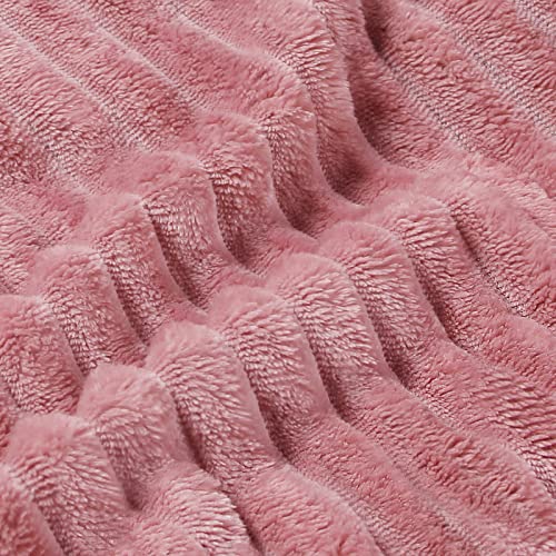 BEDELITE 3D Ribbed Jacquard Pink King Size Blankets for Bed, 108x90 Inch - color: Dusty Pink, size: King(108"x90")