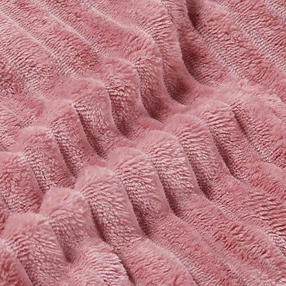 BEDELITE 3D Ribbed Jacquard Pink King Size Blankets for Bed, 108x90 Inch - color: Dusty Pink, size: King(108"x90")