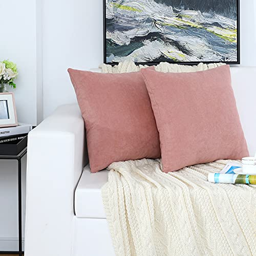 Jeneoo Decorative Dusty Rose Throw Pillow Covers Rustic Farmhouse Super Soft Square Chenille Comfy Solid Cushion Couch Cases for Sofa Bedroom Chair (Set of 2, 18 x 18 Inches) - color: Dusty Rose, size: 18" x 18" (Pack of 2)