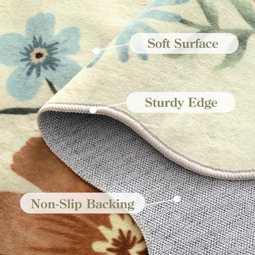 Lahome Floral Washable Runner Rug, 2'6''x8' Soft Hallway Rug Non Slip - color: Beige, size: 2.6' x 8'(Runner)