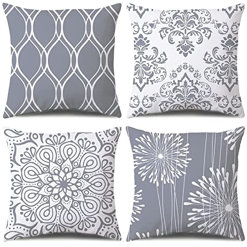 Coliuso Decorative Throw Pillow Covers 16x16 Set of 4, Gray and White Modern Simple Square Pillow Case Cushion Cover for Sofa Couch Farmhouse Outdoor Living Room (Gray and White, 16"x16") - color: Gray and White, size: 16" x 16" (Pack of 4)