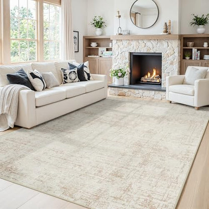 5x7 Washable Area Rug for Living Room Bedroom: Non-Slip Modern Beige White - color: Beige/White, size: 5' x 7' (Rectangular)