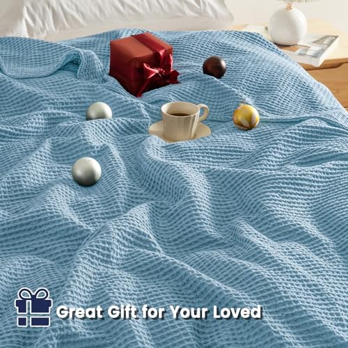 PHF 100% Cotton Waffle Blanket Lightweight Breathable, Twin Size Dusty Blue - color: Dusty Blue, size: Twin(66" x 90")