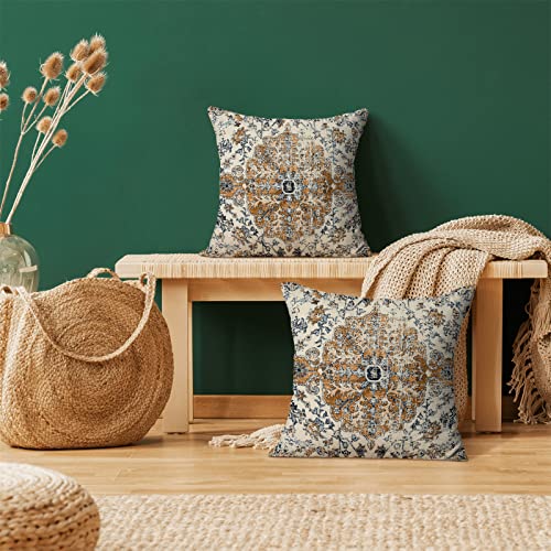 Blue Gold Carpet Pattern Boho Pillow Covers 18x18 Set of 2 - color: Boho-11, size: 18" x 18" (Pack of 2)