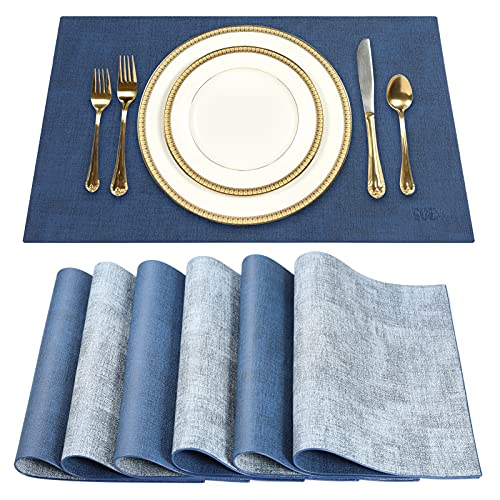 SUEH DESIGN Leather Placemats Table Mats Set of 6, Navy Blue & Light Blue - color: A: Navy Blue & Light Blue