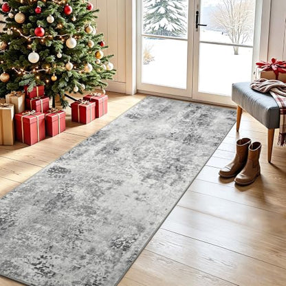 Kelarea Washable Runner Rug 2x6, Non-Slip Low Pile Abstract Grey - color: Light Grey, size: 2' x 6' (Rectangular)