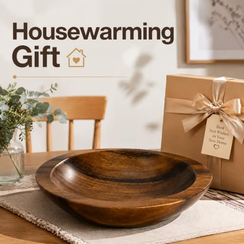 ZENFUN Wooden Decorative Bowl, Walnut Tray Dish Kitchen Dining for Fruit and Salad, Round Hand Crafted Walnutwood Serving Bowl, Home Decor Wood Bowls 10.8" Diameter x 2.6" Height, Seamless
