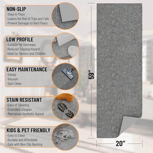 Ottomanson Door Mat Indoor Entryway Runner Rug – Non-Slip Durable Low-Pile Runner with Stain-Resistant Surface, 20" x 59", Gray - color: Grey
