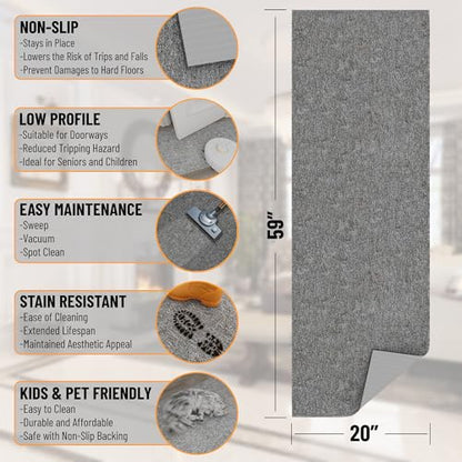 Ottomanson Door Mat Indoor Entryway Runner Rug – Non-Slip Durable Low-Pile Runner with Stain-Resistant Surface, 20" x 59", Gray - color: Grey