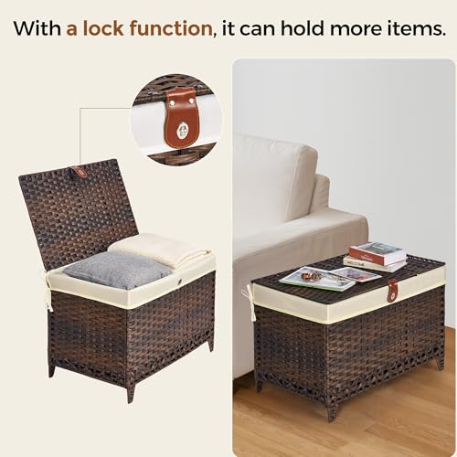 Wicker Storage Basket with Lid, 105L Shelf Basket with Removable Liner Bag - color: Brown, size: 105L