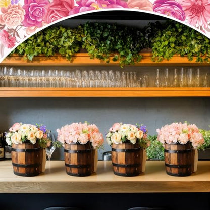Cinnvoice 6 Pcs Wine Barrel Wooden Centerpieces 6" x 5" Wine Barrel Vases - style: Wood Barrel