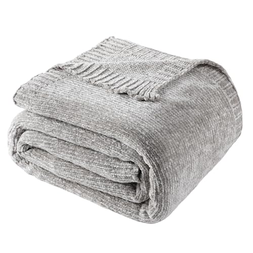 Chenille Throw Blanket for Couch Sofa, Light Grey Throw Blanket 51"x67" - color: Gray
