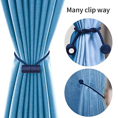 18 Inch Strong Magnetic Curtain Tiebacks, Curtain Holdbacks Modern Upgrade Strong 2021 New Twisted Style Decorative Drapery Rope Tie Backs(2 Pack Navy Blue) - color: Navy Blue