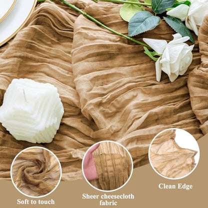 Cheesecloth Table Runner 10FT Khaki Boho Gauze Rustic Sheer Table Runners - color: Khaki, size: 1 Pack