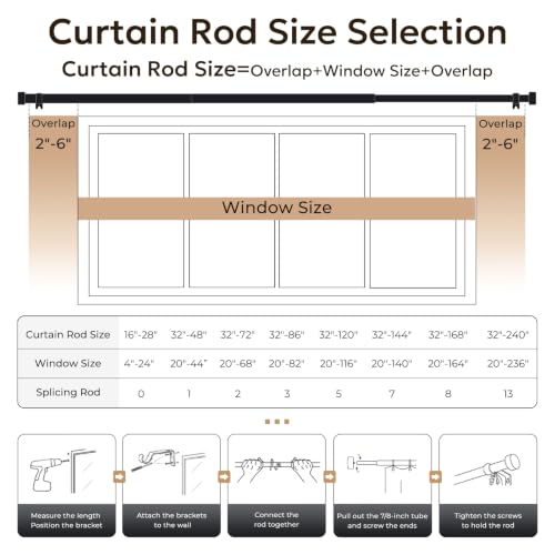 Zeerobee Curtain Rods for Windows 48 to 86 Inch, Warm Gold Curtain Rod - color: Warm Gold, size: 32"-86"
