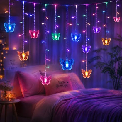 Butterfly Curtain Fairy Lights USB Plug in,8 Modes 120 LED 20FT Firefly Twinkle Timer String Lights with Remote, Waterproof for Bedroom Christmas Wedding Party (Multicolor) - color: Multicolor