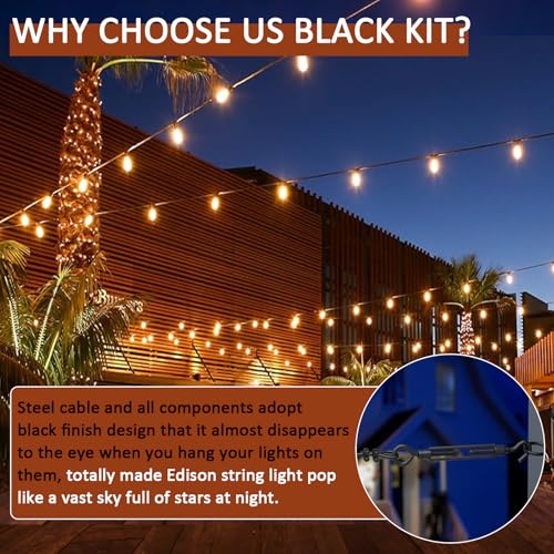String Light Hanging Kit, All-Black Globe String Lights Suspension - size: 3/16IN. X 164FT